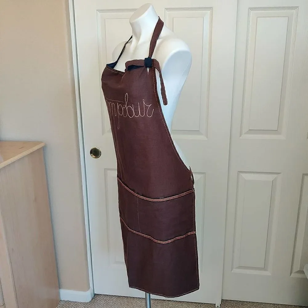 Handmade reversible brown navy linen kitchen craft apron